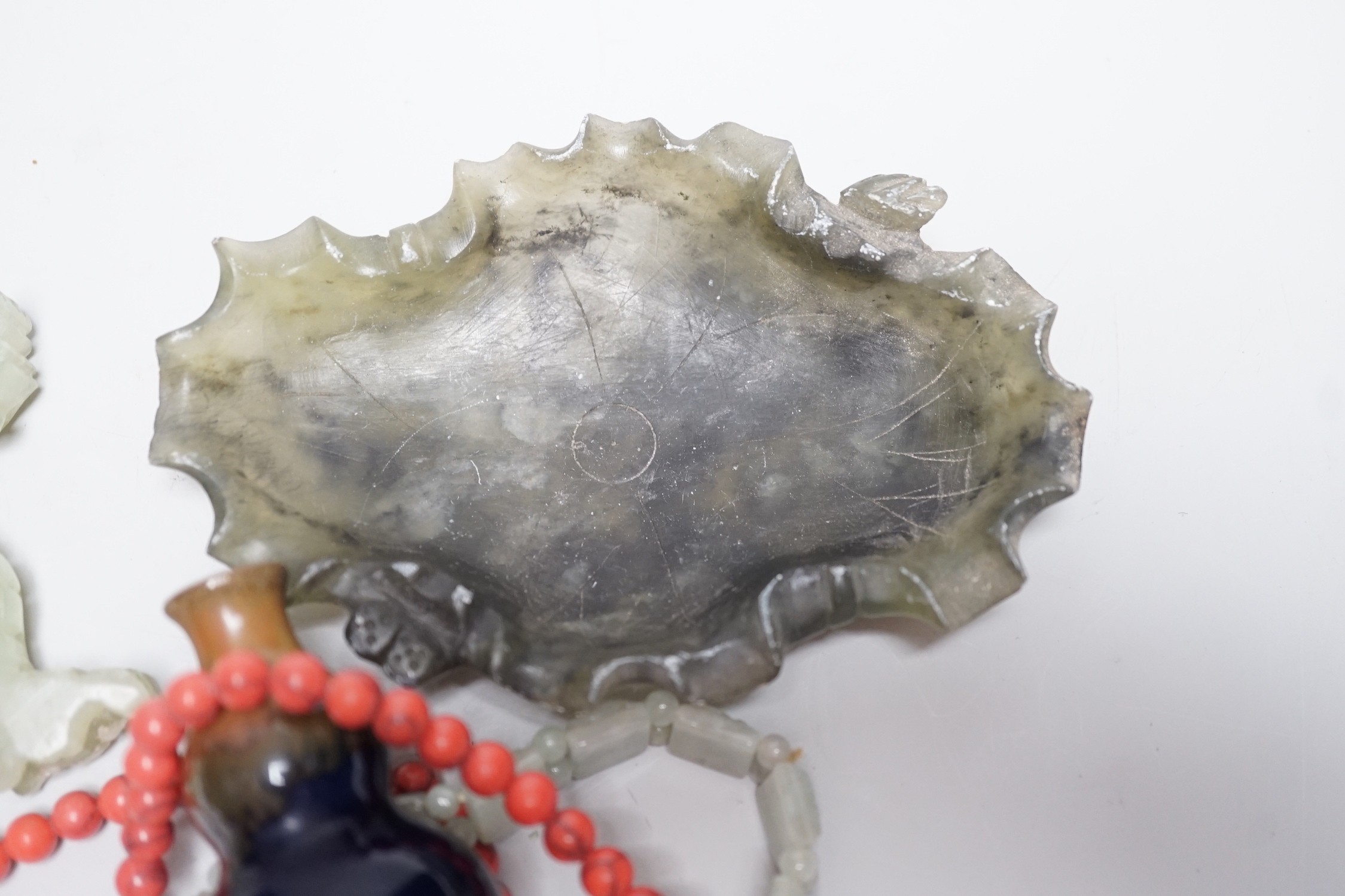 Assorted Chinese carvings, coral beads etc.